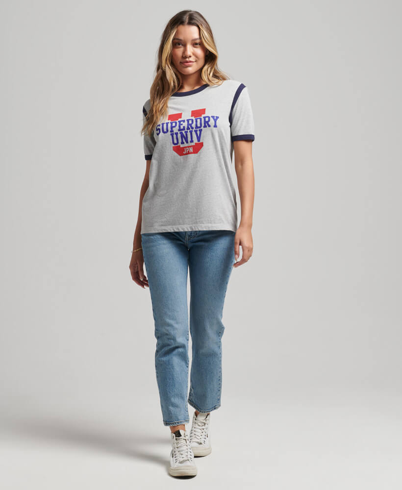 College Ringer T shirt Grey Marl Navy W1010882A 0X2 2