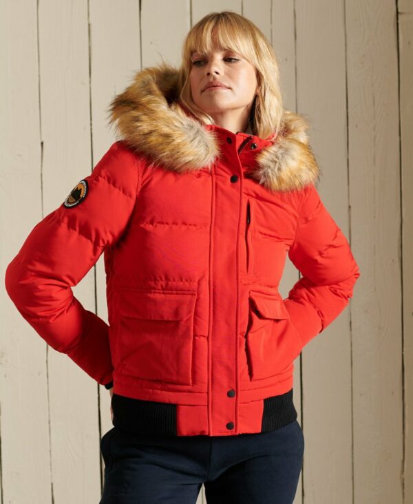 Everest Hooded Puffer Bomber Jacket Red W5010995A 17I 2