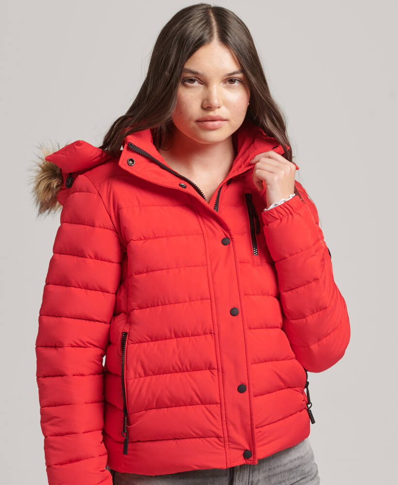 Faux Fur Short Hooded Puffer Jacket High Risk Red W5011503A XX4 1