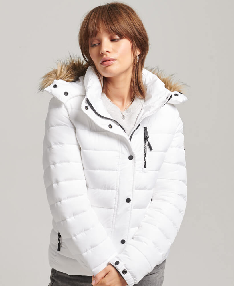 Faux Fur Short Hooded Puffer Jacket White W5011503A 04C 1