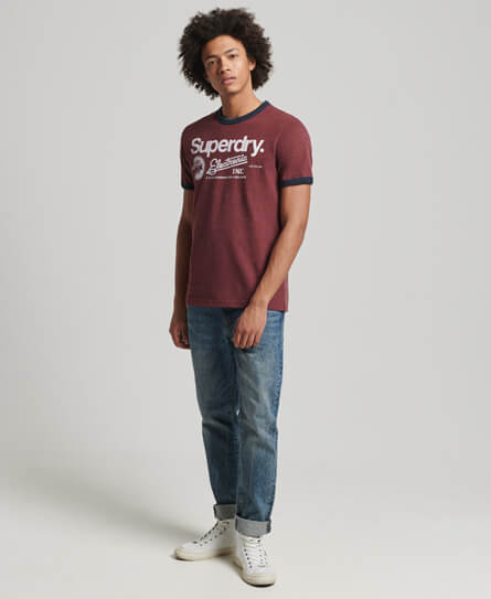 Core Logo Graphic Ringer T Shirt Track Burgundy Marl M1011511A 7PY 2