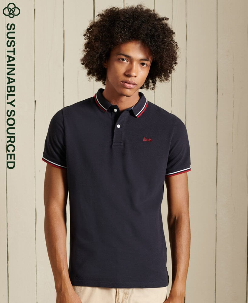 Tipped Short Sleeve Polo Shirt Dark Navy Red M1110344A NAT 1