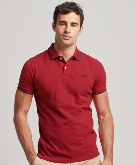 Tipped Short Sleeve Polo Shirt Red Navy M1110344A OUC 1