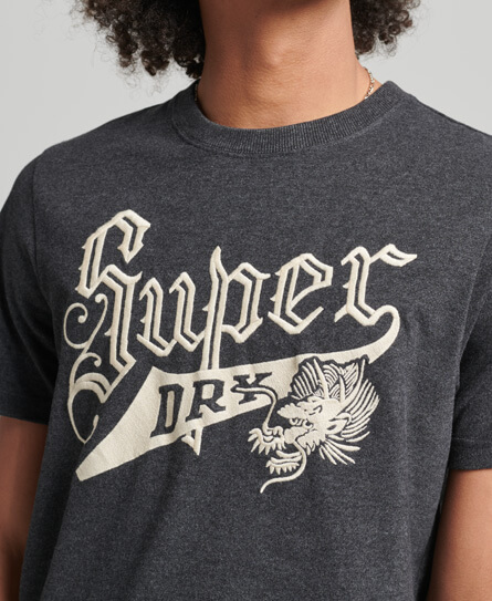 Vintage Script Style College T Shirt Charcoal Marl M1011508A 04Q 3