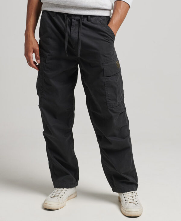 Organic Cotton Vintage Parachute Cargo Pants Jet Black M7010880A 12A 1