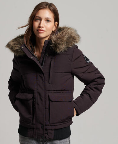 Everest Hooded Puffer Bomber Jacket Plum W5010995A F99 1