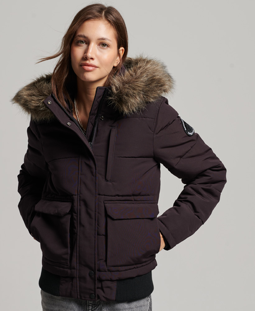 Everest Hooded Puffer Bomber Jacket Plum W5010995A F99 1