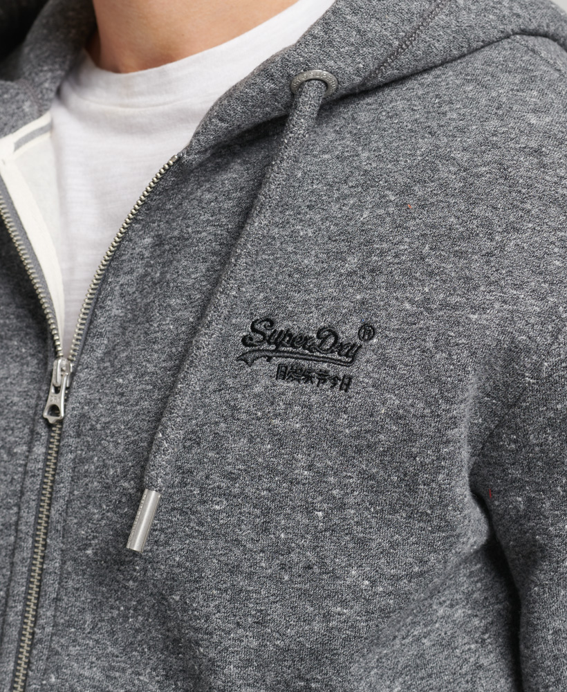 Organic Cotton Vintage Logo Embroidered Zip Hoodie Dark Charcoal Jaspe M2012400A 6AL 4