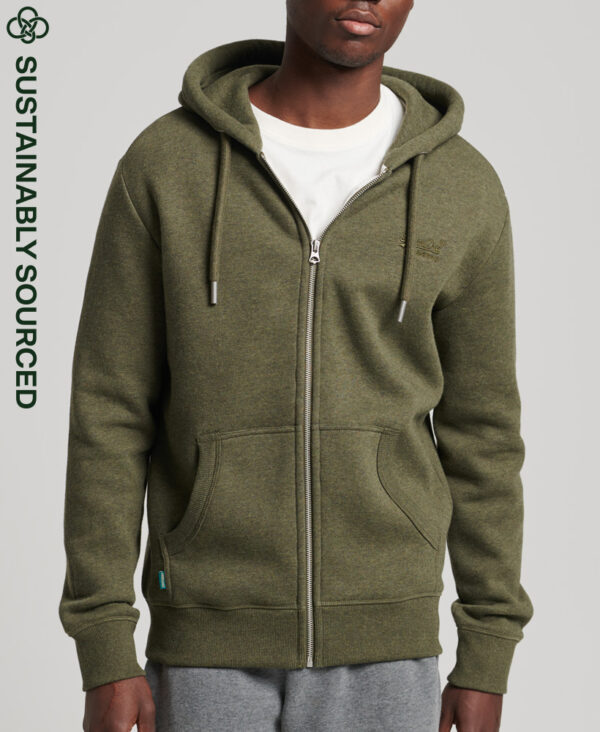 Organic Cotton Vintage Logo Embroidered Zip Hoodie Olive Marl M2011952B AA5 1