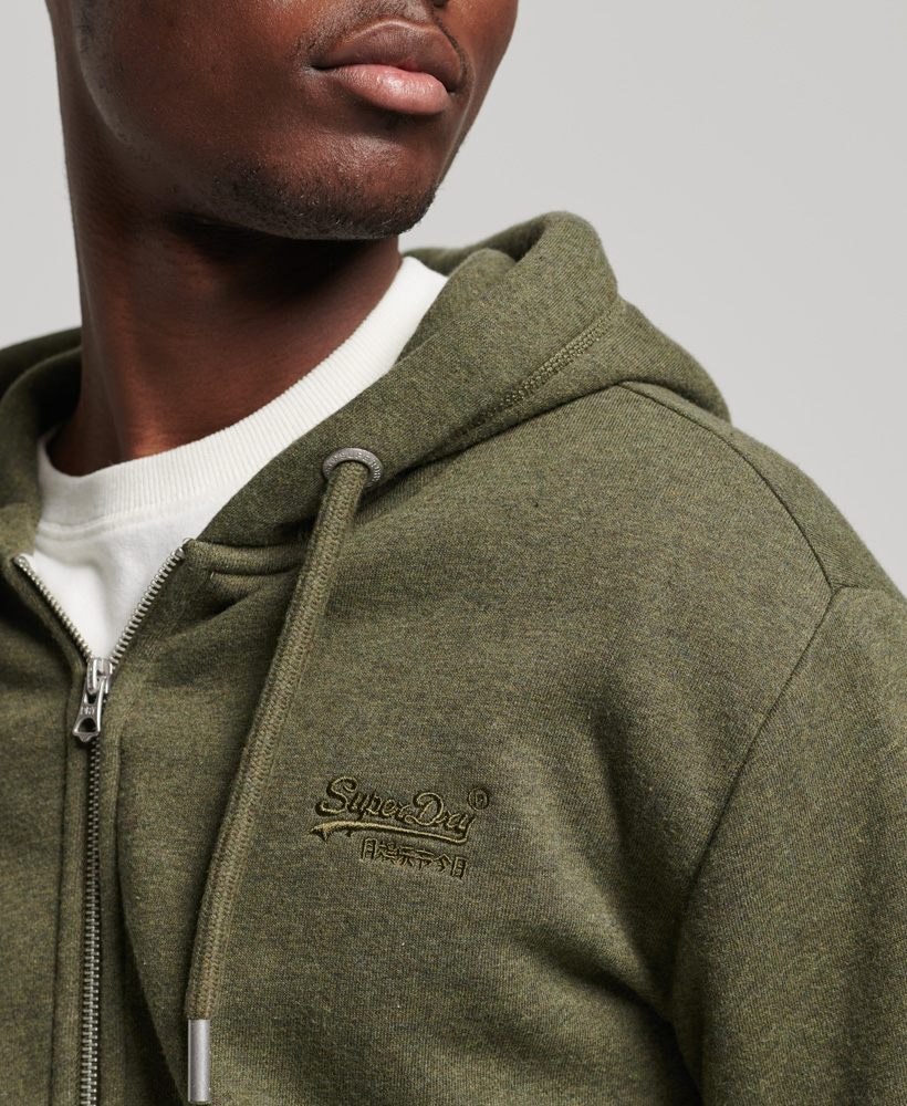 Organic Cotton Vintage Logo Embroidered Zip Hoodie Olive Marl M2011952B AA5 2