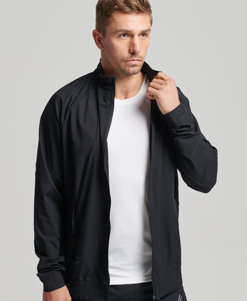 Stretch Woven Track Top Black MS311334A 02A 2