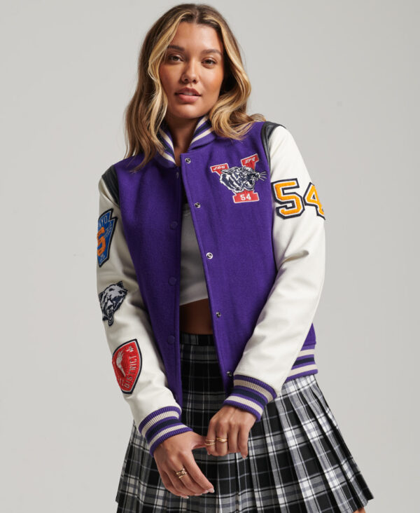 Varsity Wool PU Bomber Jacket Winter Purple W5011214A VU4 1