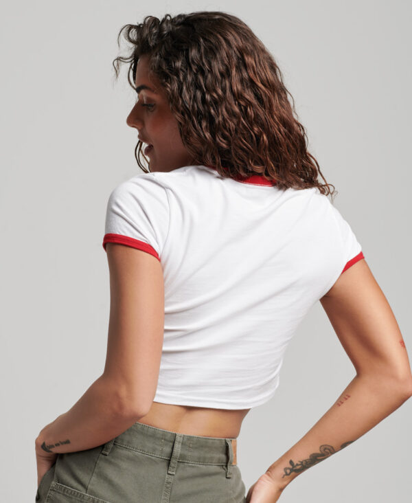 Organic Cotton Ringer Crop T shirt Optic White Varsity Red W1011118A RZG 2