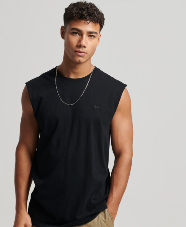 Organic Cotton Vintage Logo Embroidered Tank Top Black M6010719A 02A 1