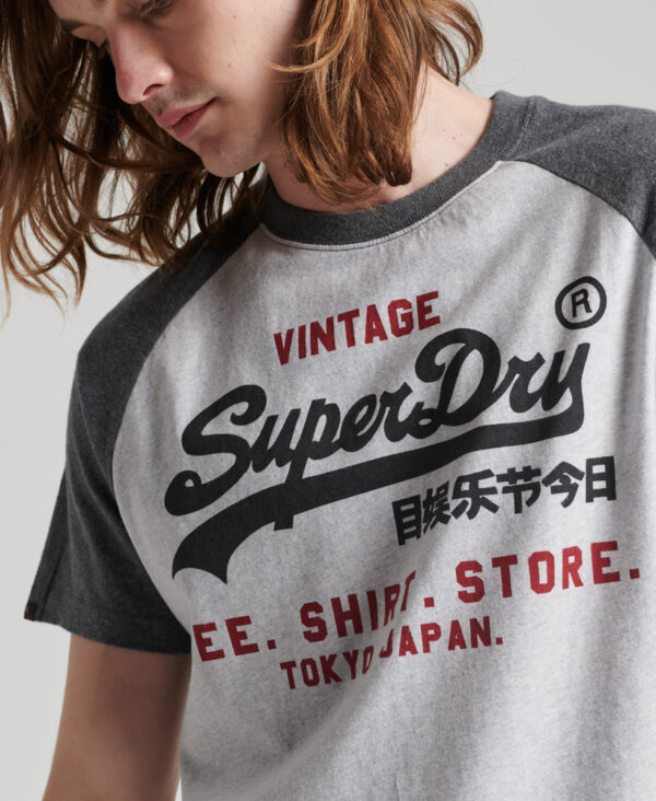 Organic Cotton Vintage Logo Raglan T Shirt Glacier Grey Marl Rich Charcoal Marl M1011621A 7FP 2