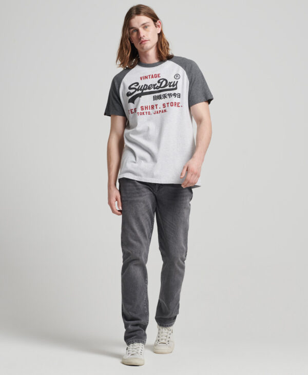 Organic Cotton Vintage Logo Raglan T Shirt Glacier Grey Marl Rich Charcoal Marl M1011621A 7FP 4