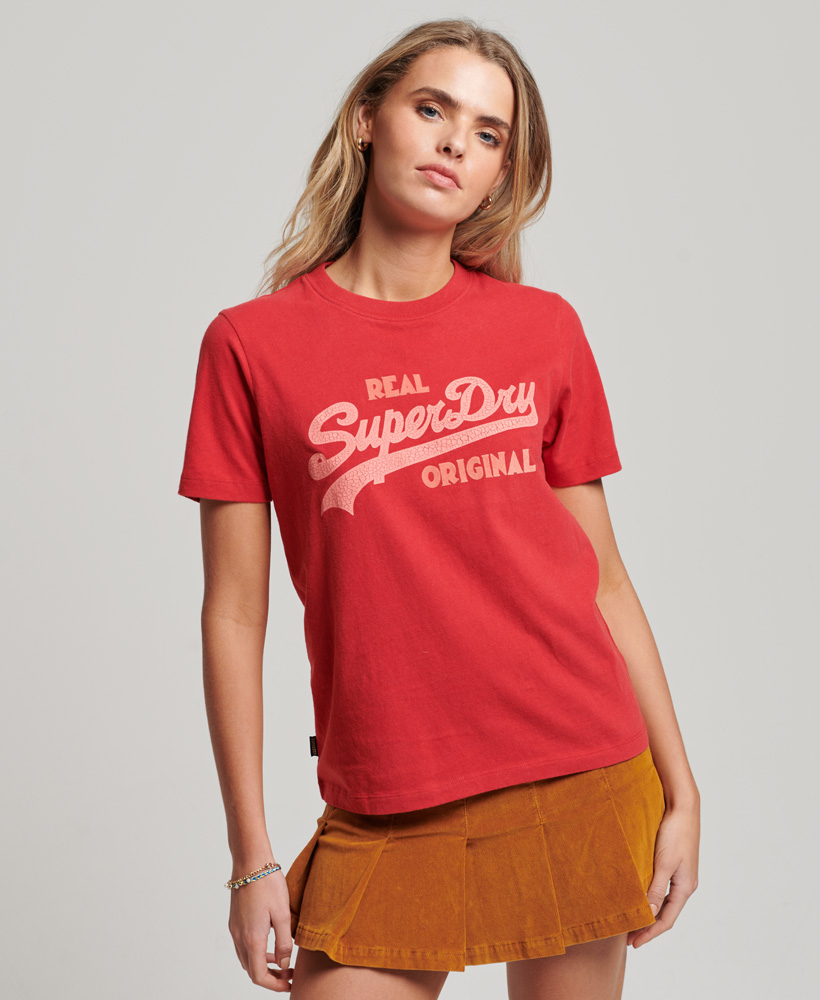 Organic Cotton Vintage Logo Scripted Coll T Shirt Papaya Red Marl W1011142A 6GE 1