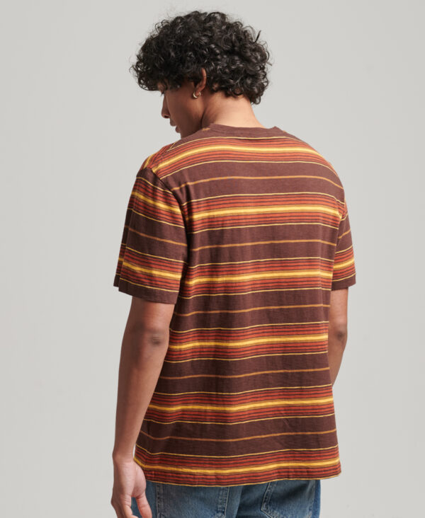 Organic Cotton Vintage Textured Stripe T Shirt Brown Chicory Coffee Stripe M1011541A 9FW 1