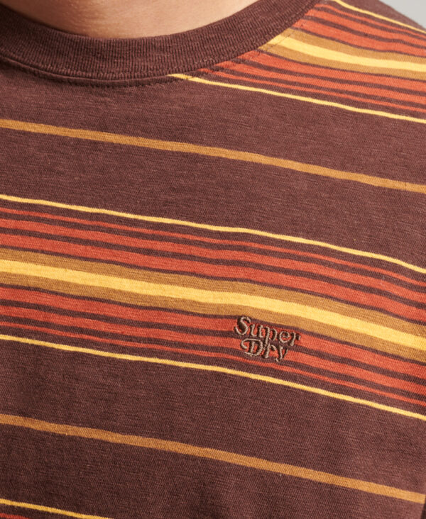 Organic Cotton Vintage Textured Stripe T Shirt Brown Chicory Coffee Stripe M1011541A 9FW 3