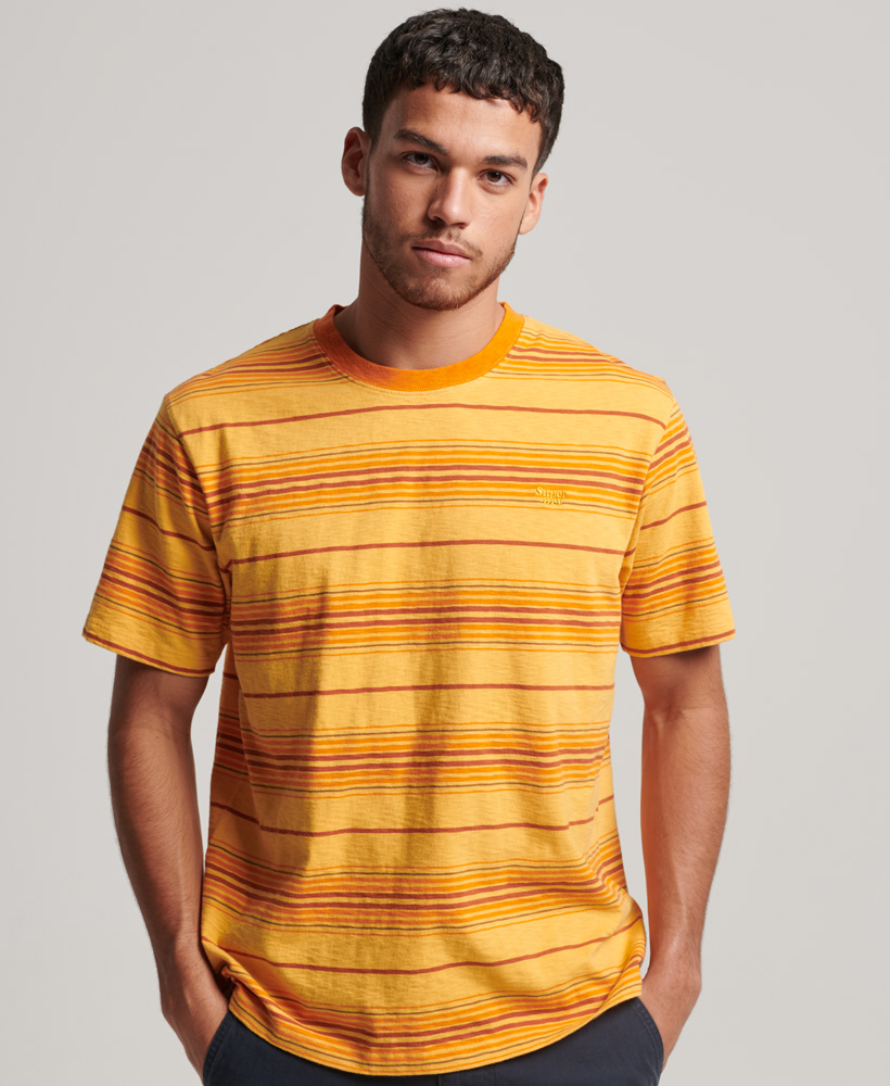 Organic Cotton Vintage Textured Stripe T Shirt Golden Yellow Stripe M1011541A 9HE 1