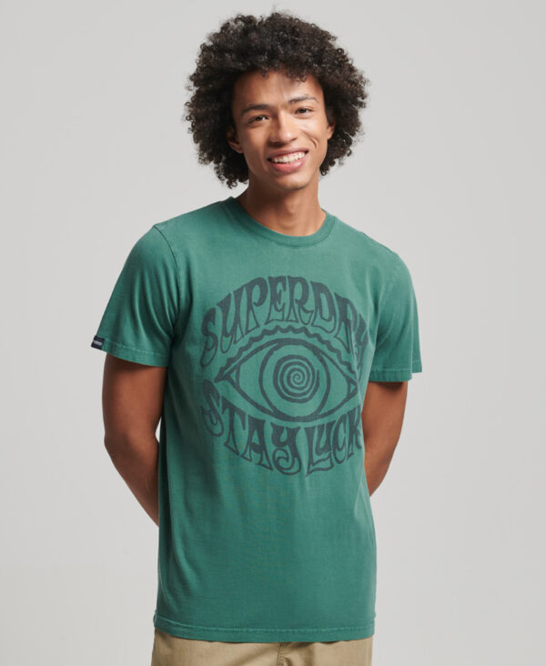 Psych Rock Script T Shirt Pine Green M1011622A GCI 1