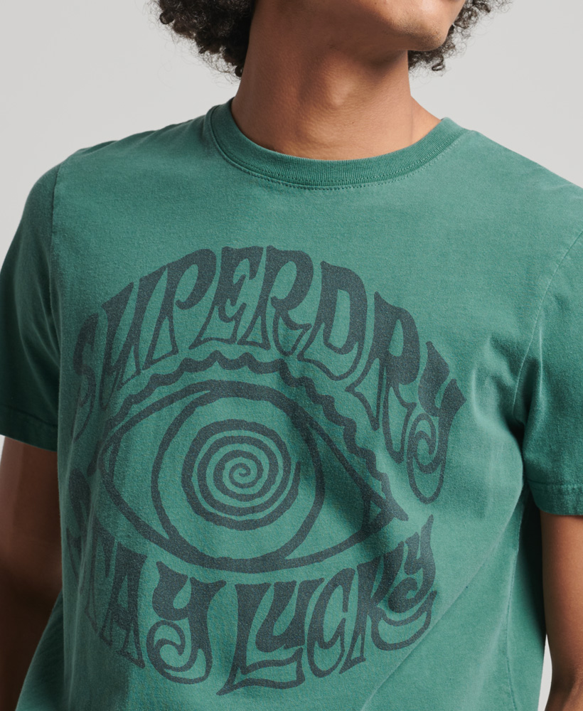 Psych Rock Script T Shirt Pine Green M1011622A GCI 2