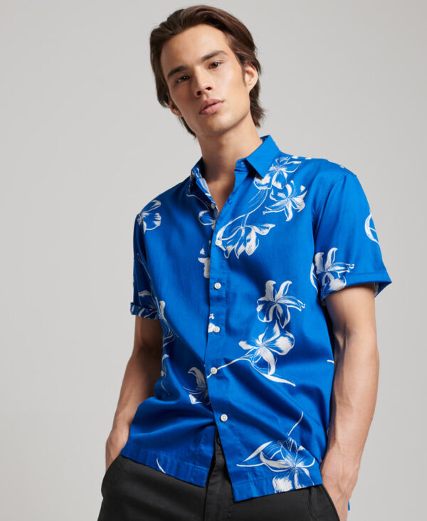 Short Sleeve Hawaiian Shirt Mono Hibiscus Cobalt M4010620A 8YZ 1