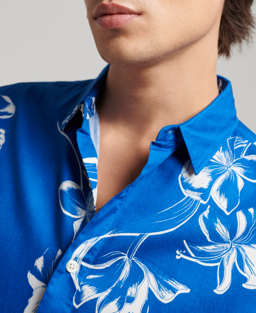 Short Sleeve Hawaiian Shirt Mono Hibiscus Cobalt M4010620A 8YZ 3