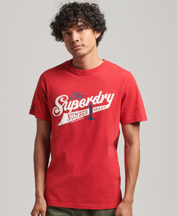 Vintage Scripted College T Shirt Chilli Pepper Red M1011474A NSR 1