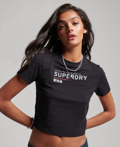 Code Graphic Embroidered Tiny T Shirt Black W1011185A 02A 1
