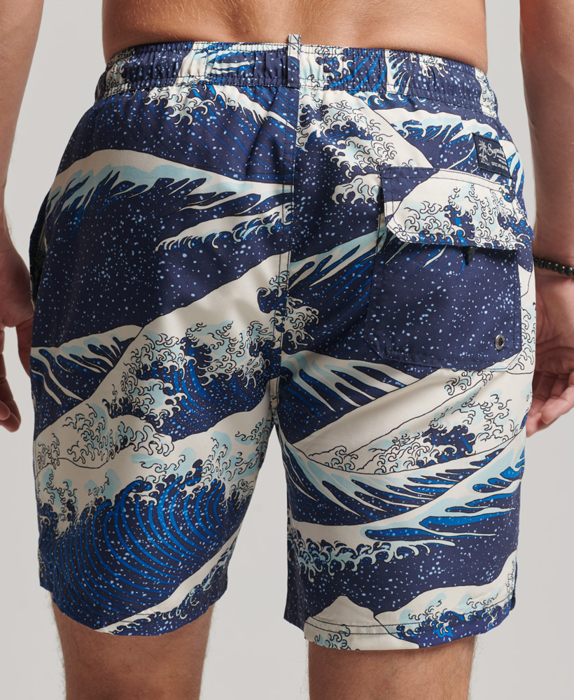 Hawaiian Swim Shorts Great Wave Blue Print M3010212A 8WY 2