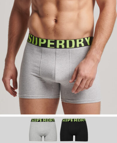 Organic Cotton Boxer Dual Logo Double Pack Charcoal Grey Fluro M3110340A 6PK 1