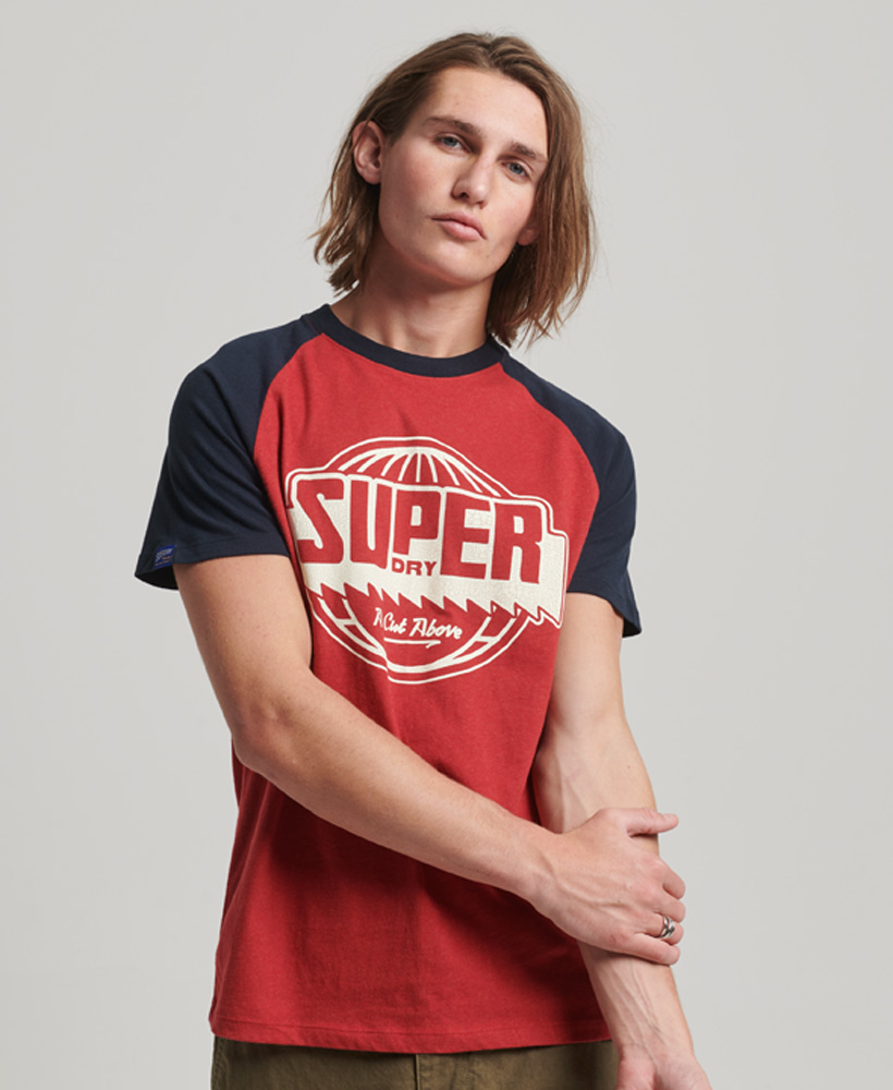 Organic Cotton Raglan T Shirt Hike Red Marl Eclipse Navy M1011538A 7EK 1
