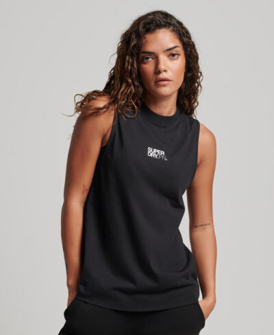 Organic Cotton Train Longline Mock Neck Tank Top Black WS311721A 02A 1