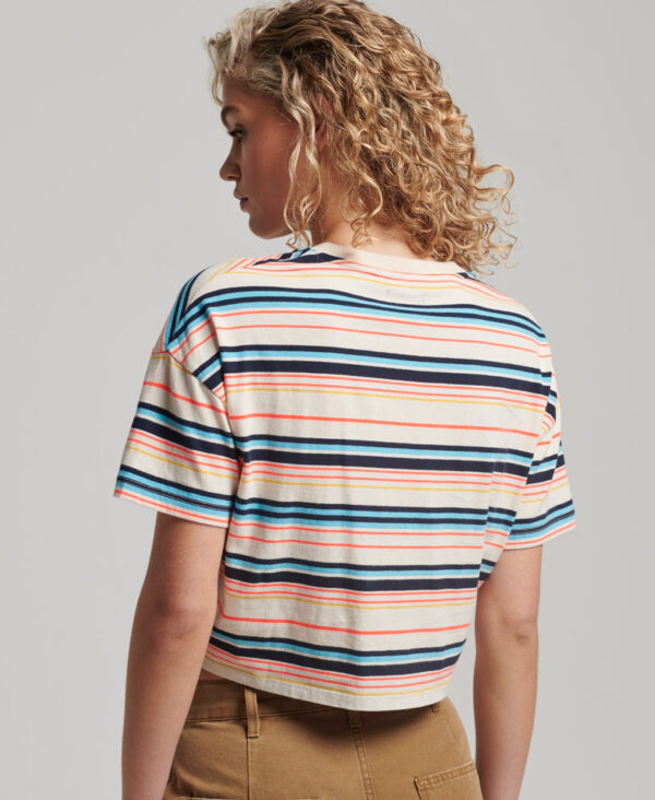 Organic Cotton Vintage Boxy Tie Front T Shirt Oatmeal Stripe W1011087A 8ZX 2