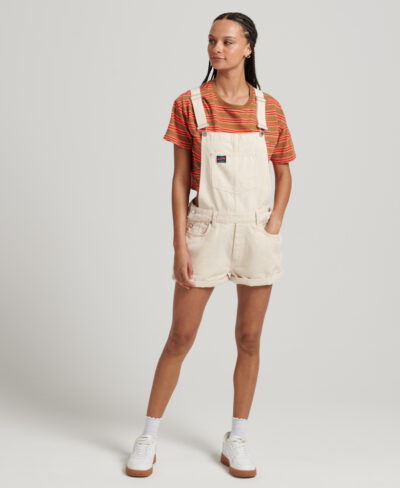 Organic Cotton Vintage Canvas Short Dungarees Oatmeal W8011414A 18C 4