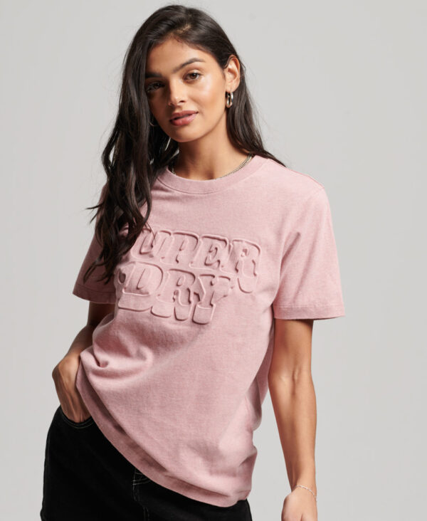 Organic Cotton Vintage Cooper Embossed T Shirt Soft Pink Marl W1011050A MKE 1