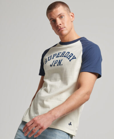 Organic Cotton Vintage Gym Athletic Raglan T Shirt Lauren Navy Winter Cream M1011624A 8YE 1