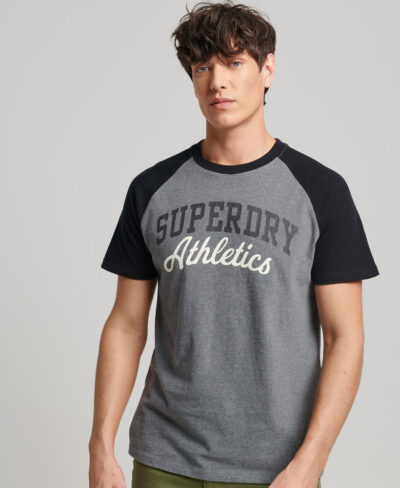 Organic Cotton Vintage Gym Athletic Raglan T Shirt Rich Charcoal Marl Black M1011624A 6GP 1