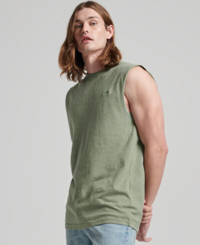 Organic Cotton Vintage Logo Embroidered Tank Top Thyme Green Marl M6010719A 9DN 1