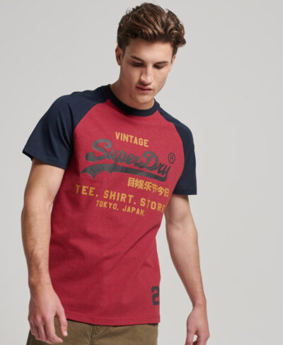 Organic Cotton Vintage Logo Raglan T Shirt Hike Red Marl Eclipse Navy M1011621A 7EK 1