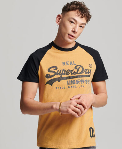 Organic Cotton Vintage Logo Raglan T Shirt Ochre Yellow Marl Black M1011621A 9AC 1