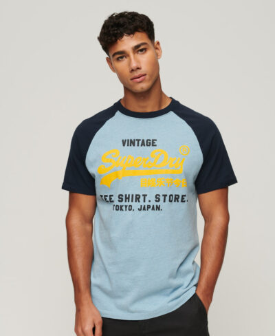 Organic Cotton Vintage Logo Raglan T Shirt Stone Blue Marl Eclipse Navy M1011621A 7PU 1