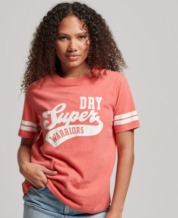 Organic Cotton Vintage Scripted Collegiate T Shirt Coral Marl W1010987A OZJ 1