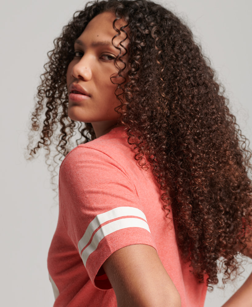 Organic Cotton Vintage Scripted Collegiate T Shirt Coral Marl W1010987A OZJ 3