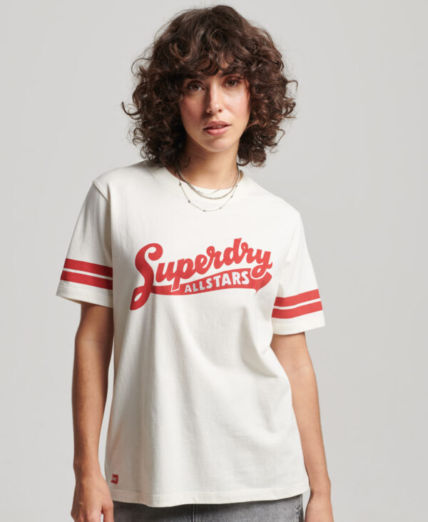 Organic Cotton Vintage Scripted Collegiate T Shirt Off White W1010987A 71D 1