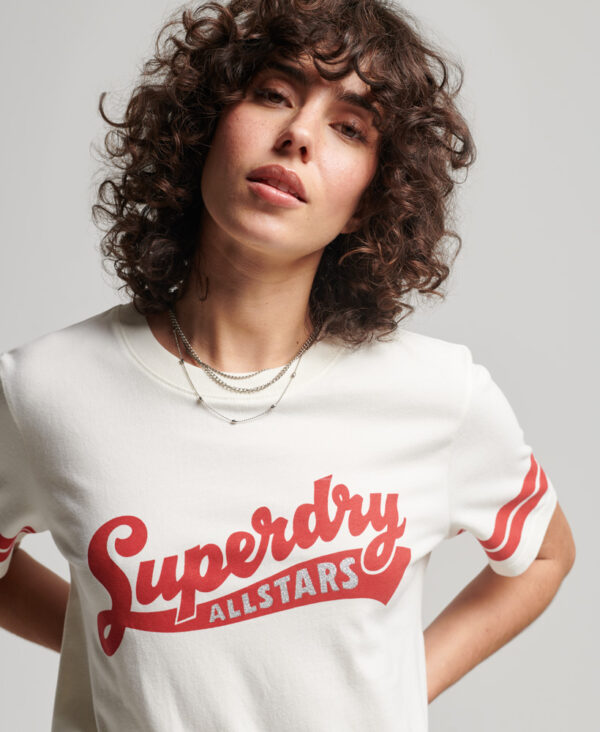 Organic Cotton Vintage Scripted Collegiate T Shirt Off White W1010987A 71D 2
