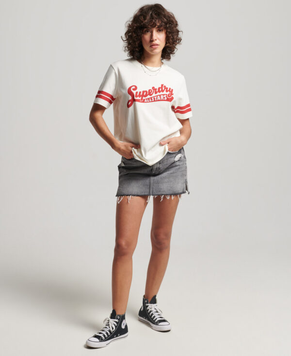 Organic Cotton Vintage Scripted Collegiate T Shirt Off White W1010987A 71D 4