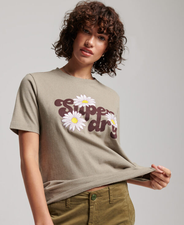 Vintage Floral Scripted T Shirt Aspen Green Marl W1011055A 8RI 1