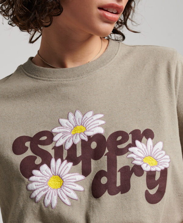 Vintage Floral Scripted T Shirt Aspen Green Marl W1011055A 8RI 2